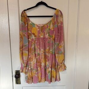 Flying Tomato Pastel Floral Tiered Mini Dress